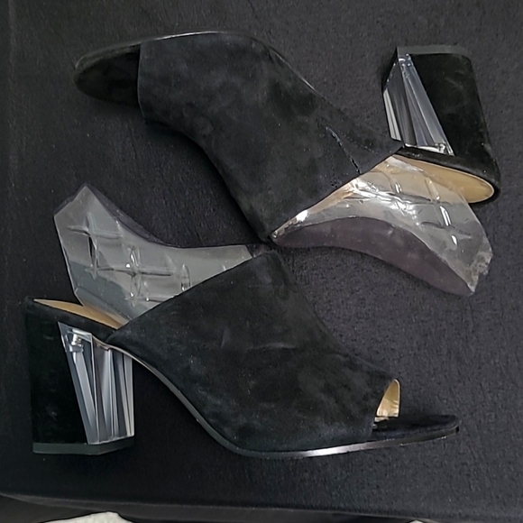 NWOT Nine West Gemily Peep Toe Mules with Partial Clear Heel - Picture 4 of 9